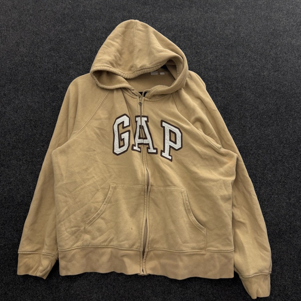 GAP Vintage Arch Logo Zip Up Hoodie Tan Camel Boxy Sweatshirt XL Women
